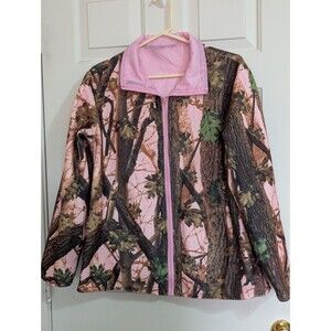 Aqua Stop Reversible Jacket Womens Large Pink Camo Fleece Nylon Full Zip Pockets